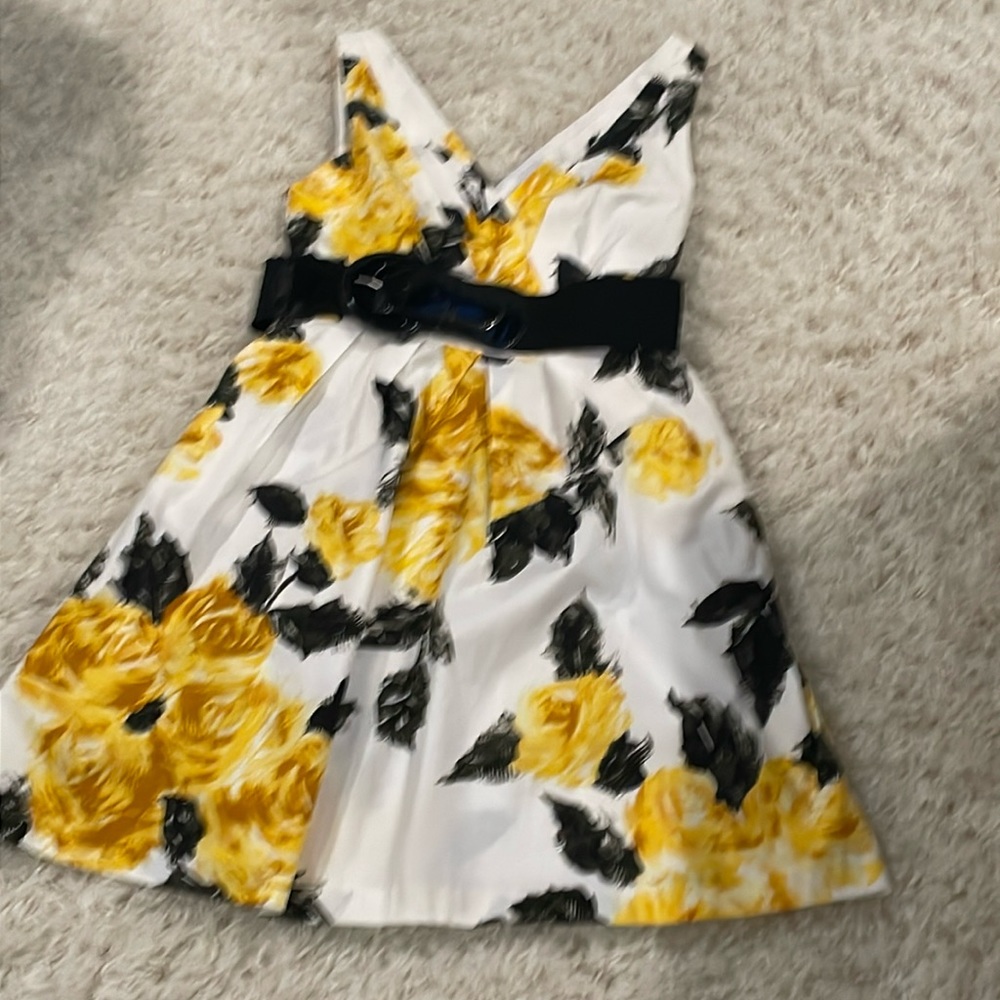 Corey P Summer Yellow/Black and White Sleeves Floral Dress